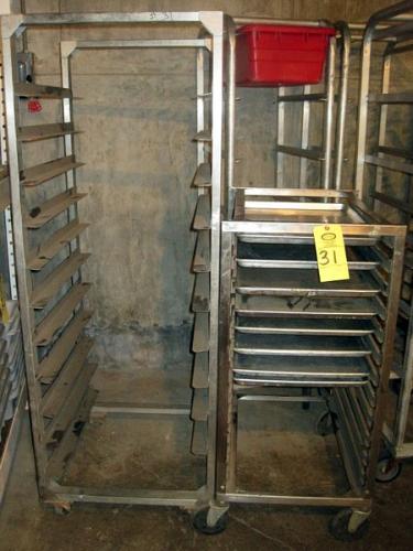 um trays, 18 X 28 X 36, on wheels & (1) S.S. Cart, 10 shelves, 22" W X 26" L X 66" H, on wheels