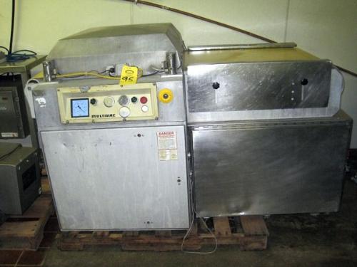 Packager, 23 1/2" W X 6' L infeed conveyor, neoprene belt, 8" draw, Ser. #151  Click for Photo