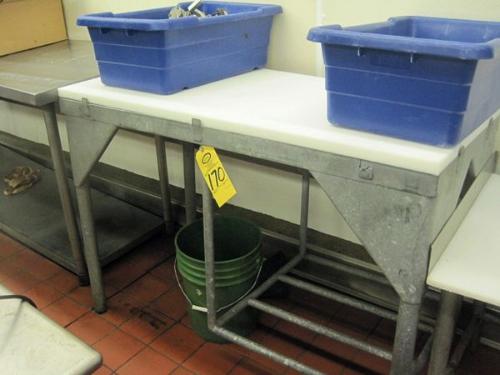 W X 48" L X 32" H & S.S. Table, 24" W X 24" L X 25" H, 4" splash guard 3 sides, poly top  Click
