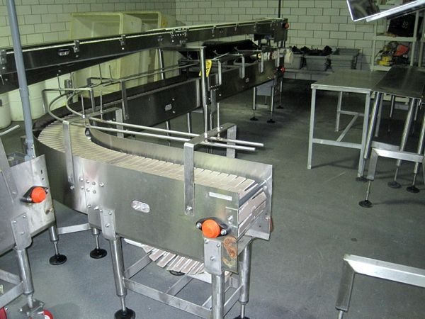 W X 15' L plastic belt, 4' to left turn ,11' to end w/s.s. overhead shelf 4' L, adjustable legs, w/
