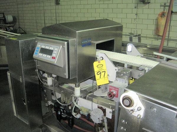 " W X 5" H aperture, 6" W X 4' L plastic thru conveyor belt, 1/2 h.p. drive, w/air blow-off