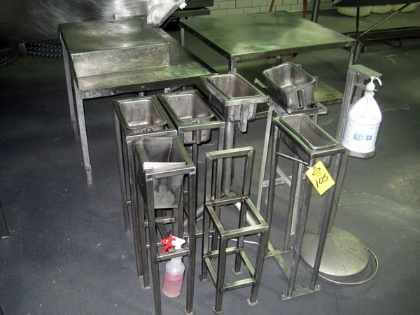 Sanitizer Dispenser; (1) S.S. Table w/shelf, 49 X 34 & (1) S.S. Table, 36 X 36, w/bottom shelf,