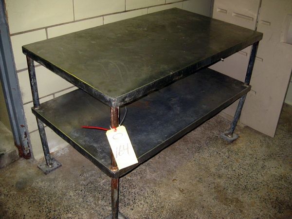 S. Table, 28" W X 48" L & S.S. Table, 30" W X 60" L, w/cabinet overhead, Rigging Charge: $200.00