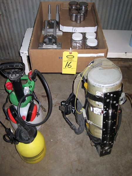 Valves for Sink, Plastic Sample Jars, Misc. Scale Weights, Respirator & (2) Sprayers