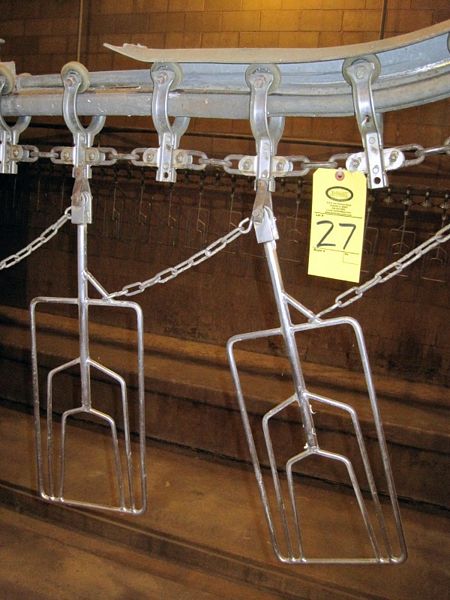 12" centers, Trolleys, approx. 390' of rail, 15 corners, dual 3 h.p. variable speed drives, w/