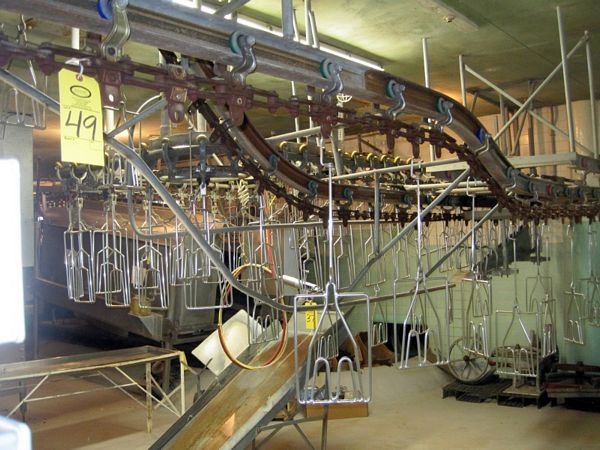 p rods, 18" centers, trolleys approx. 197' of rail, 9 corners, single 3 h.p. variable speed drive,