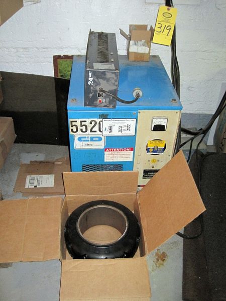 , 24 volt, (1) Battery Charger, 24 volt & (1) Spare Wheel for electric floor jack