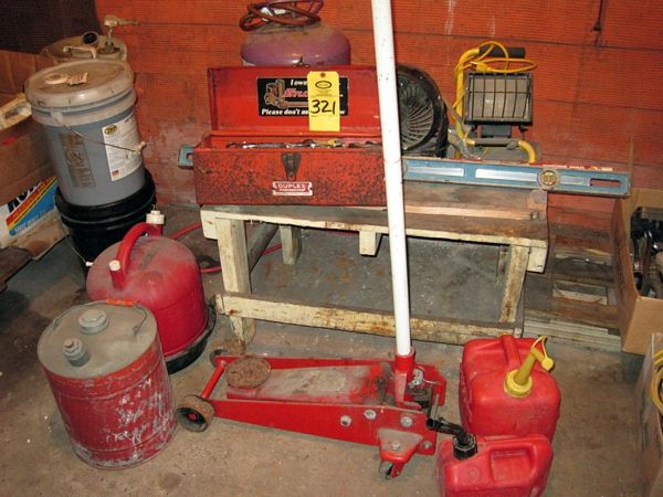 w/tools, Halogen Lamp, Fan, Gas Cans & Air Tanks, etc.