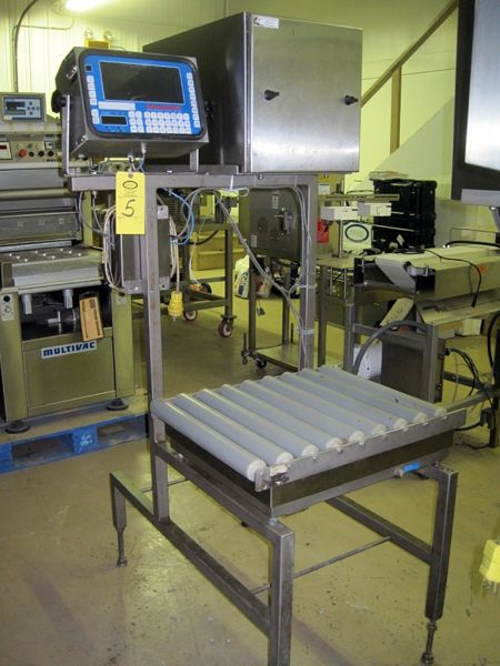 inter, 20” X 24” s.s. top w/plastic rollers, U.I.B. Mdl. Easy Coder 501E label printer, Scanvaegt