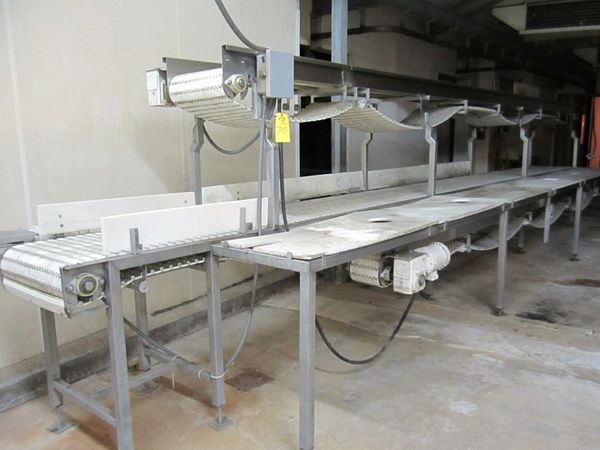 ain belt, 18" W X 15' L top belt, 8" W X 20' L scrap removal belt,  (6) 24" W X 48" L Poly Work