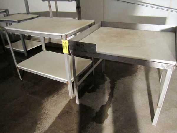 top, 3" splash guard, 3 sides & S.S. Frame Table w/30" W X 42" L poly top, bottom shelf, roll holder