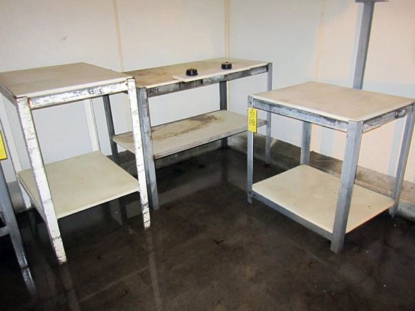 top, C.S. Frame Table w/24" W X 45' L poly top, bottom shelf & C.S. Frame Table w/24" W X 30" L