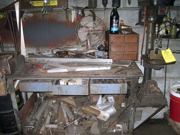 w/vise, Grease Guns, Cutting Wheels, Splash Masks, Spring Clamps, Contents of Shelving Unit, (3)