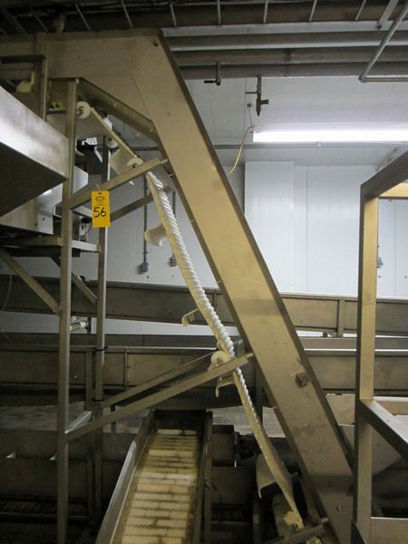 intralox belt, 3" H flights, spaced 14 1/2" apart, hydraulic drive, 102" discharge height w/
