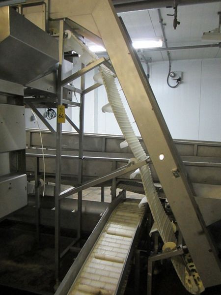 intralox belt, 3" H flights, spaced 14 1/2" apart, hydraulic drive, 102" discharge height w/