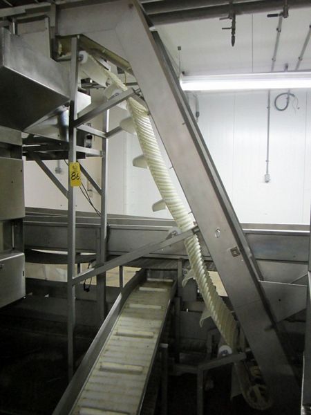 ghted intralox belt, 3" H flights, spaced 14 1/2" apart, 102" discharge height w/pneumatic gate