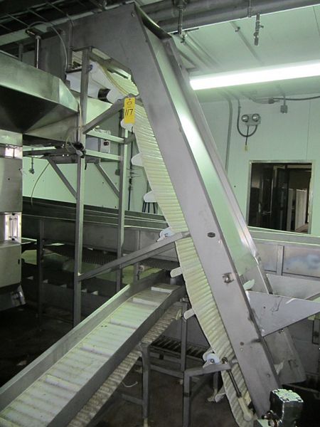intralox belt, 3" H flights, spaced 14 1/2" , 102" discharge height w/pneumatic gate, hydraulic