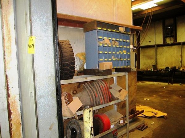 eels, Chain, Parts Drawers, Chain Hoist, Drill Press, (2) Tables, Forklift Chain, Pump, Misc. Parts