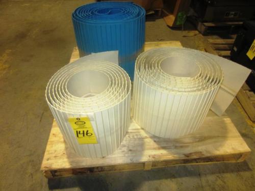 ribbed belt (blue), (2) 12" W X 40' total ribbed belt (beige), (1) 15" W X 30' L flighted neoprene
