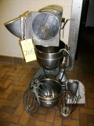 .p., 208 volt, single phase, w/20 & 30 Qt s.s. bowls, paddles, dough hook, whisks, slicer & shredder