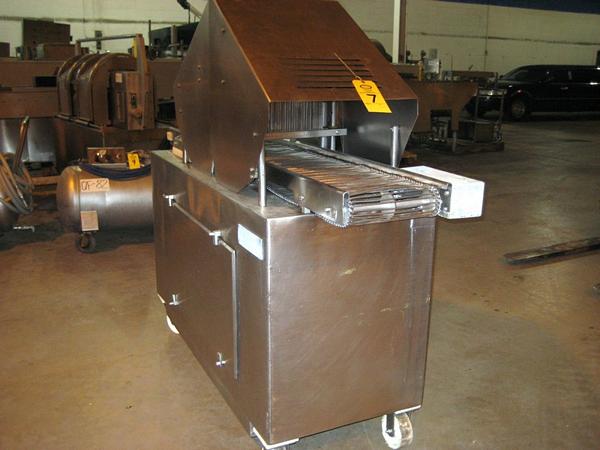 X 73" L s.s. chain belt, on wheels, 220/460 volt, 5 h.p., missing some blades, adjustable head