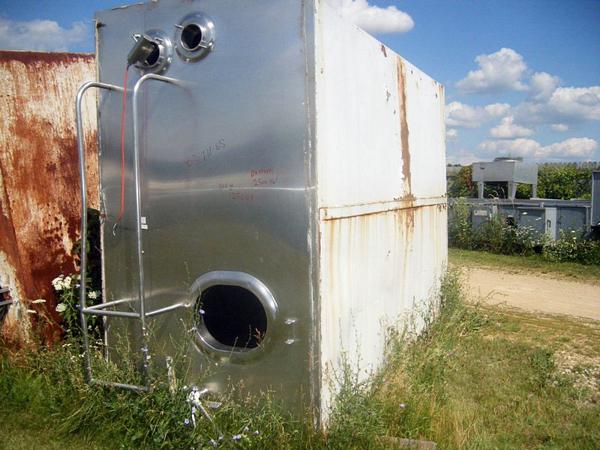 ated Tank, with stainless front head, 5' 2" W X 11' 6" L X 9' 6" H, vertical agitation, 2" clamp