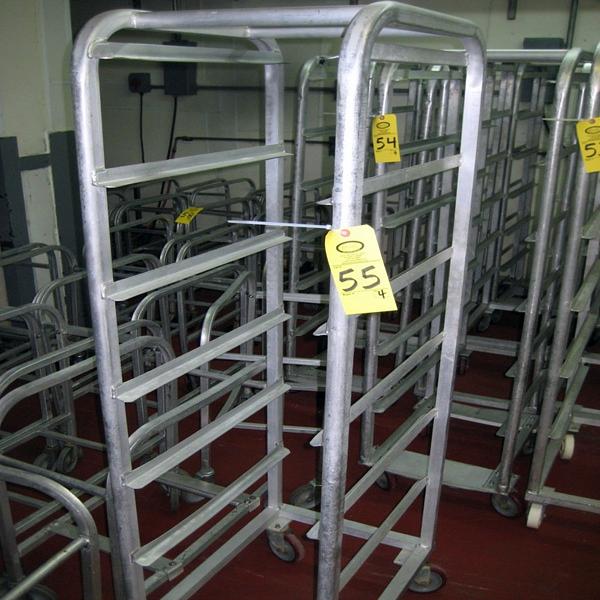 5 shelves, 10" between shelves, on wheels