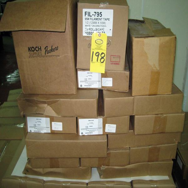 Rolls 1/2" W Filament Tape (9) Rolls 2" X 6" Plain Labels  1000/cs, (42) Cases 6" X 6". 0.005" Clear