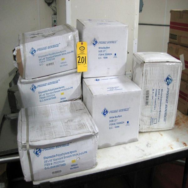 rons, 1000/cs, (3) Cases @ (1000) Size 21 White Bouffant & (1) Case Size 18 White Poly Sleeves,