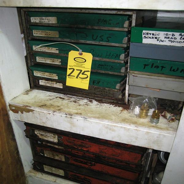 Drawers of Cotter Keys, Clamps, Woodruff Keys, Bushing, Air Fittings, Door Hinges, Teflon Tape,