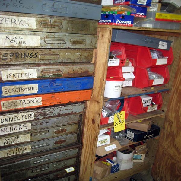 Drawers of Electrical Connectors, Heaters, Springs, Zerks, Screws, Nuts, Electrical Covers, Lamps,