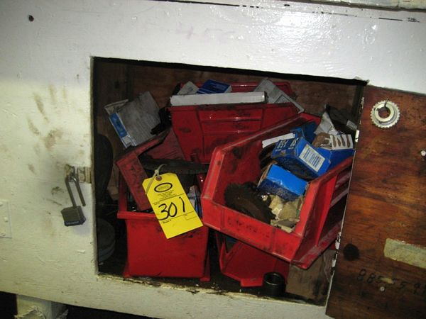 Plugs, Wall Clocks, H.D. Gloves, Thermometers, Safety Vest, Misc. Track Rollers, (9) Boxes Nitrile