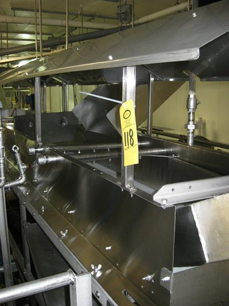 ng belt 26" W X 15' L, spray nozzles, under mounted catch trough on 4" X 4" s.s. frame, exhaust &