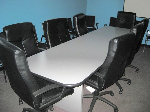 tents, Table 36" W X 10' L, (8) Leather Chairs, (18) Cloth Chairs & Dry Erase Board  **Located In