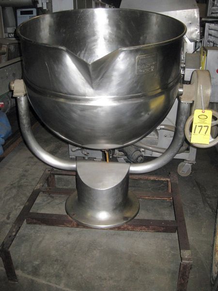 tle, all s.s., 50 gal. cap., 2/3 jacketed, s.s. pedestal, crank tilt bowl, 25 PSI max. water