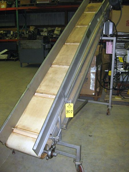 Ser. #0235. 14" W X 10' L, neoprene belt, poor condition, w/s.s. catch tray, on wheels