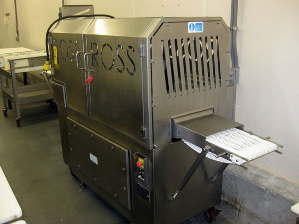109, 12" W X 40" L infeed conveyor, 21" L out feed conveyor, complete with s.s. change over cart