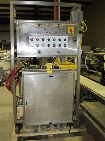 avity feed hopper, 24" diam. X 24" Deep w/dump chute, (3) 2 1/2" diam. bottom ports, 4" diam. X 5" L